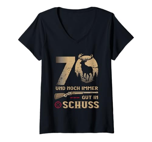 Damen Jäger 70 Jahre Geburstag - Lustiger Jäger Spruch T-Shirt mit V-Ausschnitt Damen Jäger 70 Jahre Geburstag - Lustiger Jäger Spruch T-Shirt mit V-Ausschnitt von Jagd Geburtstag Lustige Jäger Designs