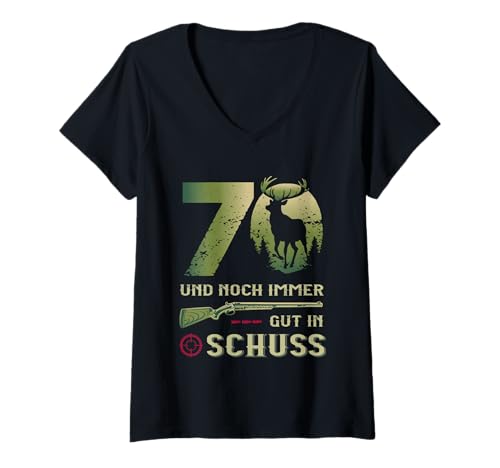 Damen Jäger 70 Jahre Geburstag - Lustiger Jäger Spruch T-Shirt mit V-Ausschnitt Damen Jäger 70 Jahre Geburstag - Lustiger Jäger Spruch T-Shirt mit V-Ausschnitt von Jagd Geburtstag Lustige Jäger Designs
