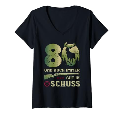 Damen Jäger 80 Jahre Geburstag - Lustiger Jäger Spruch T-Shirt mit V-Ausschnitt Damen Jäger 80 Jahre Geburstag - Lustiger Jäger Spruch T-Shirt mit V-Ausschnitt von Jagd Geburtstag Lustige Jäger Designs