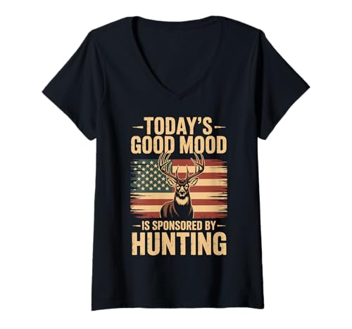 Damen Today's Good Mood Is Sponsored By Hunting T-Shirt mit V-Ausschnitt Damen Today's Good Mood Is Sponsored By Hunting T-Shirt mit V-Ausschnitt von Jagd Jäger Jagdsaison Hirschsaison Bock