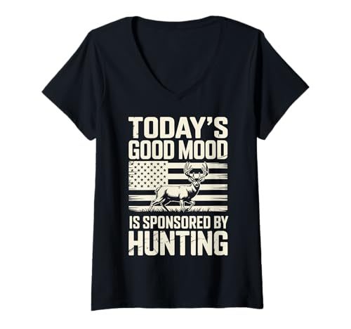 Damen Today's Good Mood is Sponsored by Hunting T-Shirt mit V-Ausschnitt Damen Today's Good Mood is Sponsored by Hunting T-Shirt mit V-Ausschnitt von Jagd Jäger Jagdsaison Hirschsaison Bock