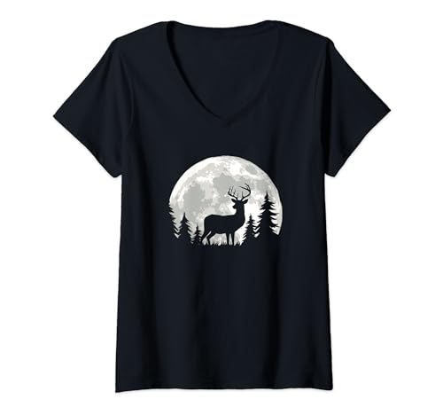 Damen Hirsch Jagd Mondlicht Rotwild Jäger T-Shirt mit V-Ausschnitt Damen Hirsch Jagd Mondlicht Rotwild Jäger T-Shirt mit V-Ausschnitt von Jagd Kleidung Jäger Geschenke Zubehör