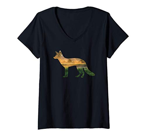 Damen Fuchs Wiese - Jagd und Jäger T-Shirt mit V-Ausschnitt von Jagdbekleidung Wild, Wald, Wiese und Natur
