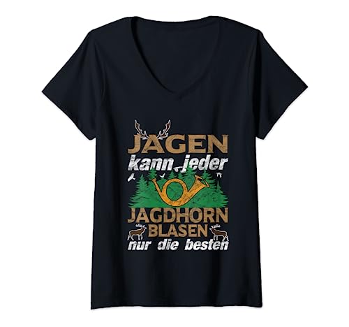 Damen Jagdhorn blasen Jäger auf der Jagd Jagdsignale im Wald T-Shirt mit V-Ausschnitt Damen Jagdhorn blasen Jäger auf der Jagd Jagdsignale im Wald T-Shirt mit V-Ausschnitt von Jagdhorn blasen Jäger Jagd Jagdsignale Männer