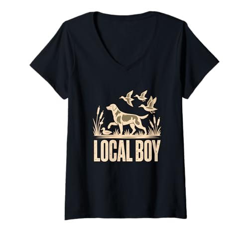Damen Local Boy Jagdhund Entenjagd Wildenten Jäger Hund Hunde T-Shirt mit V-Ausschnitt Damen Local Boy Jagdhund Entenjagd Wildenten Jäger Hund Hunde T-Shirt mit V-Ausschnitt von Jagdhund Entenjagd Jagd Natur Revier