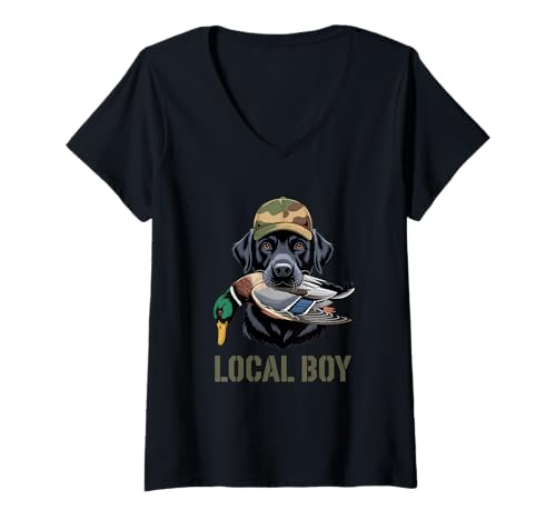 Damen Local Boy Jagdhund Entenjagd Wildenten Jäger Hund Hunde T-Shirt mit V-Ausschnitt Damen Local Boy Jagdhund Entenjagd Wildenten Jäger Hund Hunde T-Shirt mit V-Ausschnitt von Jagdhund Entenjagd Waidmann Natur Revier