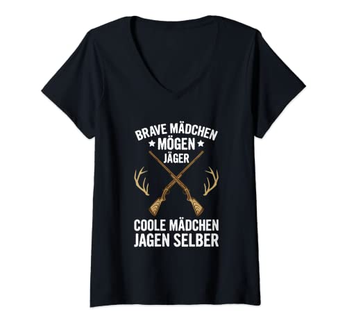 Damen Brave Mädchen Mögen Jäger Coole Mädchen Jagen Selber Jagd T-Shirt mit V-Ausschnitt Damen Brave Mädchen Mögen Jäger Coole Mädchen Jagen Selber Jagd T-Shirt mit V-Ausschnitt von Jagdkleidung Für Frauen