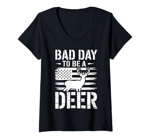 Damen Bad Day to Be A Deer T-Shirt mit V-Ausschnitt von Jagdsaison Hirschjäger Tarnung