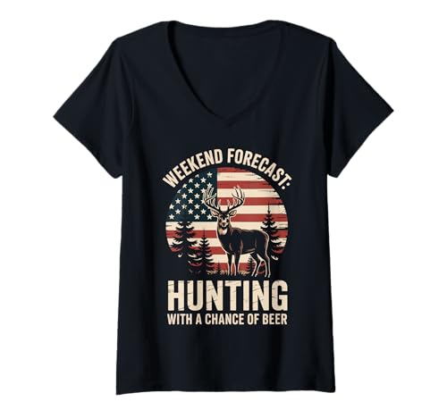 Damen Weekend Forecast Hunting With A Chance Of Beer T-Shirt mit V-Ausschnitt Damen Weekend Forecast Hunting With A Chance Of Beer T-Shirt mit V-Ausschnitt von Jagdsaison Jäger Bier Hirschsaison