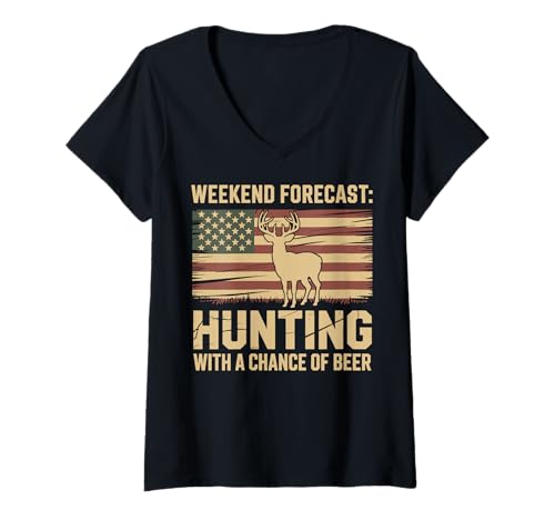 Damen Weekend Forecast Hunting With A Chance Of Beer T-Shirt mit V-Ausschnitt Damen Weekend Forecast Hunting With A Chance Of Beer T-Shirt mit V-Ausschnitt von Jagdsaison Jäger Bier Hirschsaison