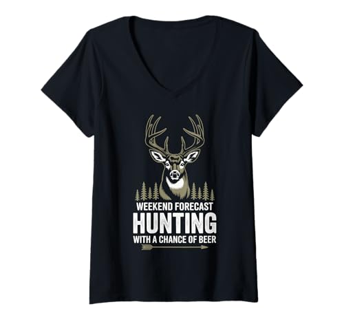 Damen Weekend Forecast Hunting With A Chance Of Beer T-Shirt mit V-Ausschnitt Damen Weekend Forecast Hunting With A Chance Of Beer T-Shirt mit V-Ausschnitt von Jagdsaison Jäger Bier Hirschsaison