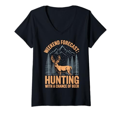 Damen Weekend Forecast Hunting With A Chance Of Beer T-Shirt mit V-Ausschnitt Damen Weekend Forecast Hunting With A Chance Of Beer T-Shirt mit V-Ausschnitt von Jagdsaison Jäger Bier Hirschsaison