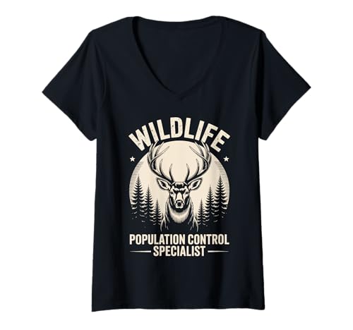 Damen Wildlife Population Control Specialist T-Shirt mit V-Ausschnitt Damen Wildlife Population Control Specialist T-Shirt mit V-Ausschnitt von Jagdsaison Jäger Bock Hirschsaison