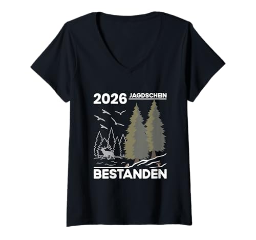 Damen Jagdschein Bestanden 2026 Jäger Motiv Jagd Gadget Jungjäger T-Shirt mit V-Ausschnitt von Jagdschein Bestanden 2026 & Jäger Motiv Geschenke