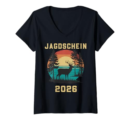 Damen Jagdschein 2026 bestanden T-Shirt mit V-Ausschnitt Damen Jagdschein 2026 bestanden T-Shirt mit V-Ausschnitt von Jagdschein Jägerin Jäger Grünes Abitur Jagd