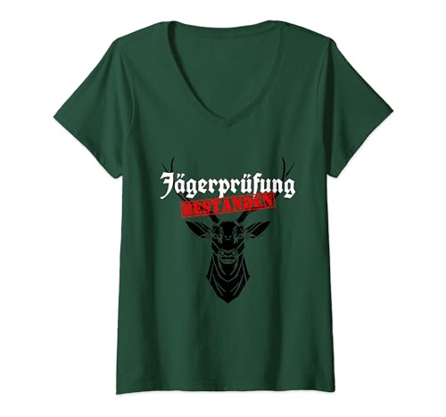 Damen Jagdschein Jägerprüfung bestanden Jäger Jagdprüfung T-Shirt mit V-Ausschnitt von Jagen Bekleidung Jäger und Jagd Geschenk