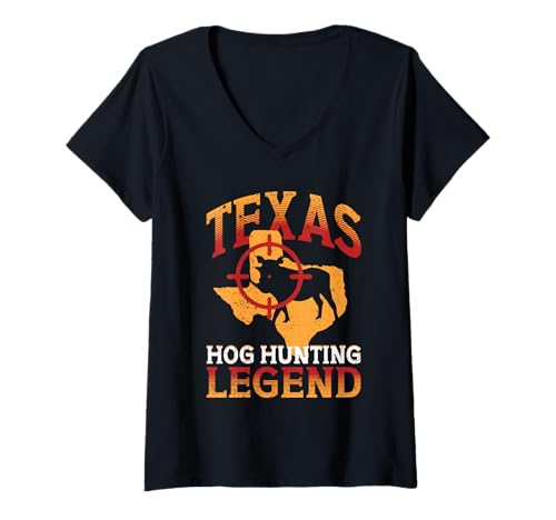 Damen Wildschwein Wildschweinjagd Texas Hog Hunting Legend T-Shirt mit V-Ausschnitt Damen Wildschwein Wildschweinjagd Texas Hog Hunting Legend T-Shirt mit V-Ausschnitt von Jagen Jagd Keiler Wildschweinjagd