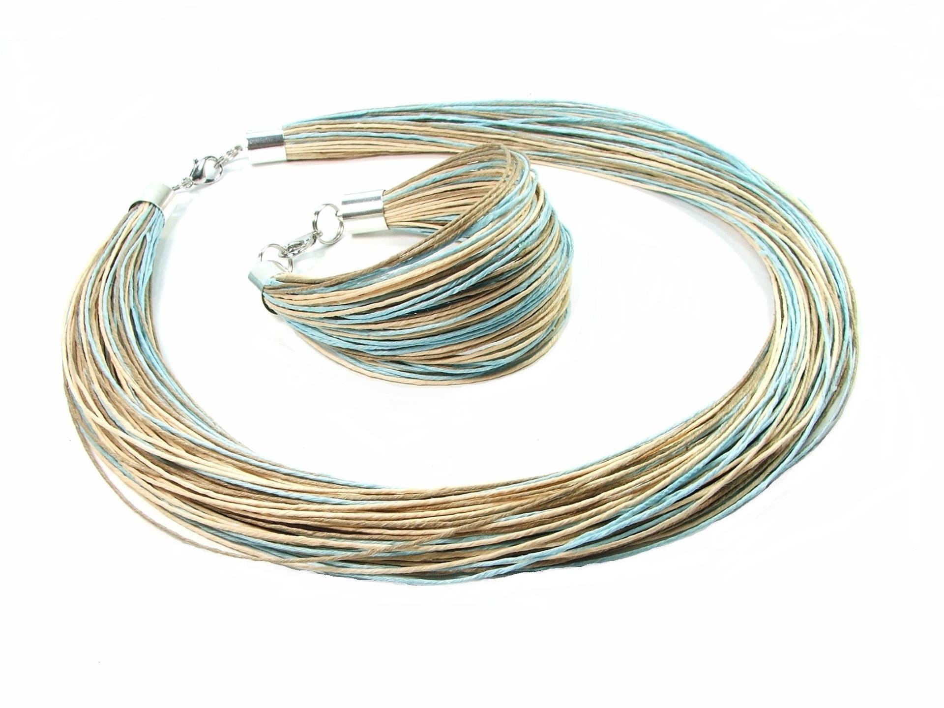 Anemone, Natürliches Buntes Leinenschmuckset, Regenbogen-Leinenfäden, Veganer Bio-Schmuck Für Damen, Leinenbekleidung, Textilkette von JagnaStudio