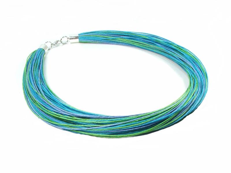Einfache Leinenhalskette, Aquamarinblau-Minze Gewachste Naturleinenfäden, Halskette Naturleinen, Bio, Öko-Schmuck von JagnaStudio