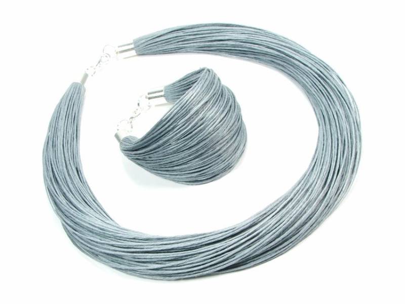 Grau Öko-Naturleinen-Schmuckset, Bio-Rohleinenschnur, Stoffschmuck Für Frauen, Regenbogenschmuck, Einzigartiges Geschenk Sie von JagnaStudio