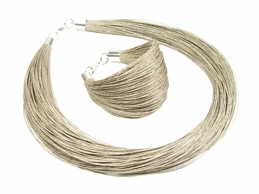 Öko-Naturleinen-Schmuckset, Bio-Rohleinenschnur, Stoffschmuck Für Frauen, Regenbogenschmuck, Einzigartiges Geschenk Sie von JagnaStudio