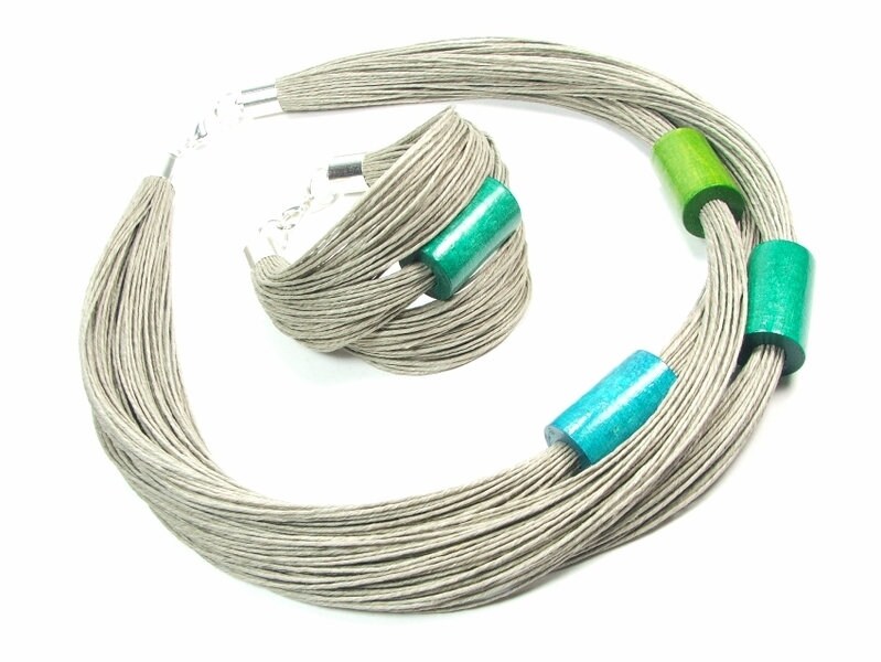 Sara, Leinen-Schmuck, Leinen-Halskette, Leinen-Armband, Leinen-Set, Edelstahl, Halskette Mit Perlen, Armband Eco, Geschenk Für Frau, Jagna von JagnaStudio
