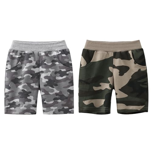 Jagrove Kleinkind-Shorts für kleine Jungen, 2er-Pack, Sportshorts aus Baumwolle mit elastischem Bund für 2–7 Jahre, Camouflage, 116 Jagrove Kleinkind-Shorts für kleine Jungen, 2er-Pack, Sportshorts aus Baumwolle mit elastischem Bund für 2–7 Jahre, Camouflage, 116 von Jagrove