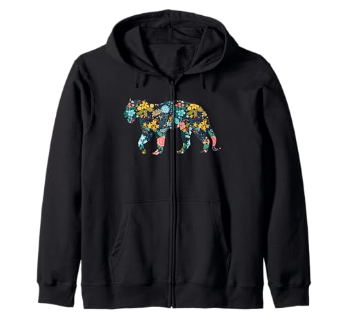 Floral Jaguar Silhouette Damen Mädchen Grafik Kapuzenjacke von Jaguar Animal Floral Silhouette Jaguar Lover