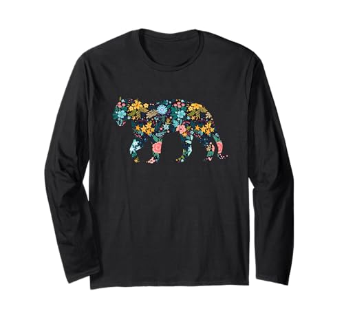 Floral Jaguar Silhouette Damen Mädchen Grafik Langarmshirt von Jaguar Animal Floral Silhouette Jaguar Lover