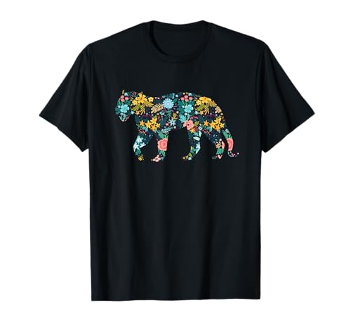 Floral Jaguar Silhouette Damen Mädchen Grafik T-Shirt Floral Jaguar Silhouette Damen Mädchen Grafik T-Shirt von Jaguar Animal Floral Silhouette Jaguar Lover