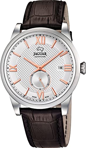 JAGUAR Uhrenmodell J662 / B aus der ACAMAR-Kollektion, 42,5 mm weißes Gehäuse mit dunkelbraunem Lederarmband für Herren J662/B von JAGUAR