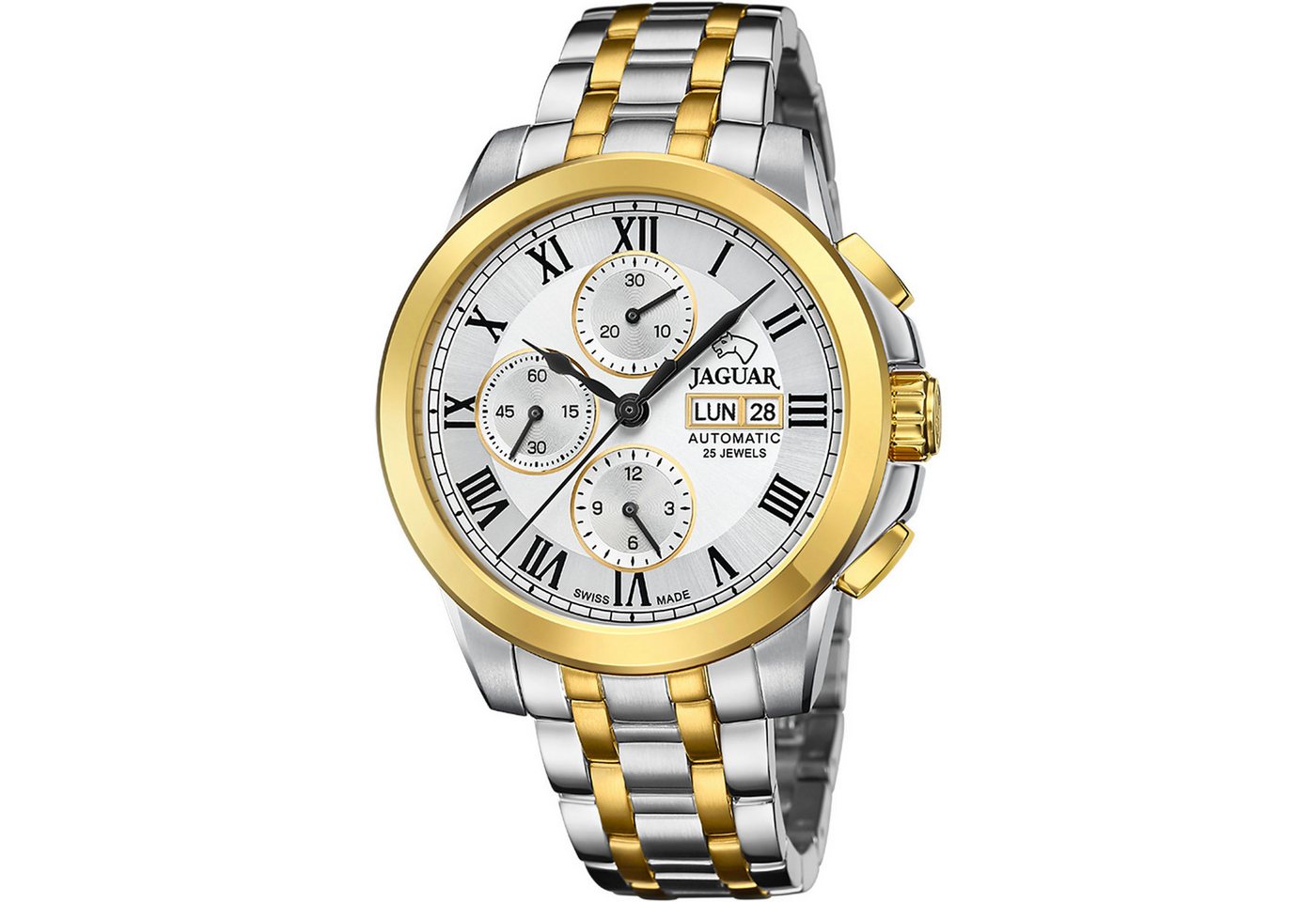 Jaguar Automatikuhr Chronograph J1001/1, Swiss Made, Bicolor-Design, Edelstahlband, 45 mm, hochwertiges Automatikuhrwerk mit Chronographenfunktion von Jaguar