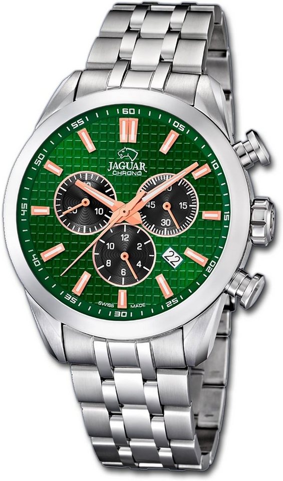 JAGUAR Chronograph Jaguar Edelstahl Herren Uhr J865/3, Herrenuhr mit Edelstahlarmband, rundes Gehäuse, groß (ca. 43mm), Sport von JAGUAR