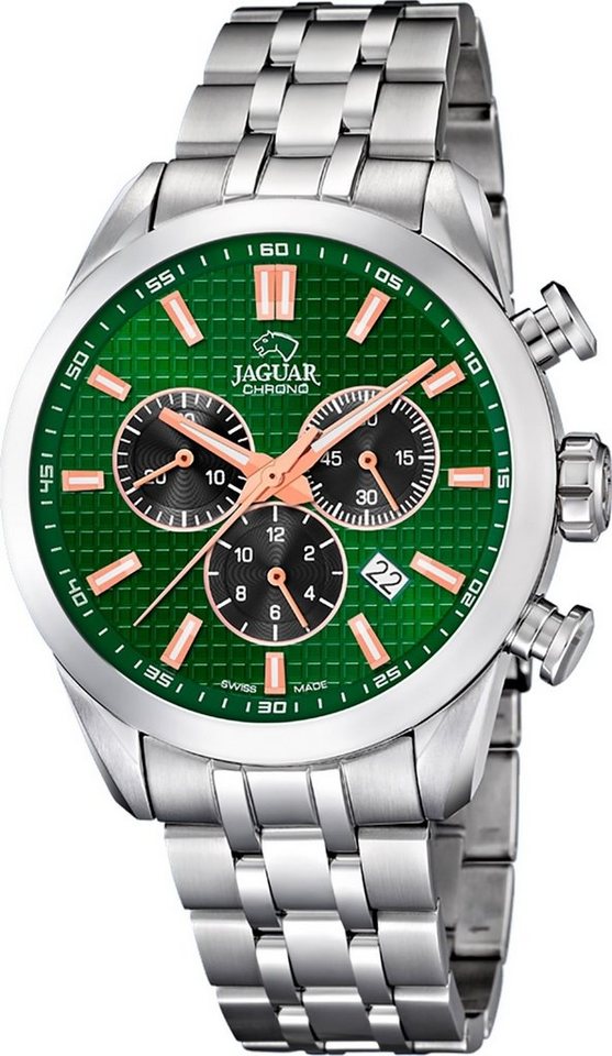 JAGUAR Chronograph Jaguar Herren Armbanduhr ACM, Herrenuhr rund, groß (ca. 43mm), Edelstahl, Edelstahlarmband, Sport-St von JAGUAR