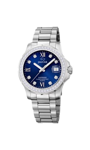 JAGUAR J892/3 Damenuhr aus der Woman-Kollektion, Gehäuse 34,5 mm, blaues Armband aus Stahl von JAGUAR