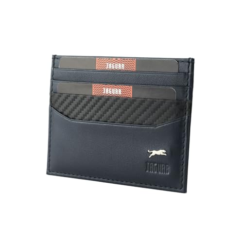 Jaguar Herren-Geldbörse aus echtem Leder, dünn, dünn, Kreditkartenetui mit Schale, mit Box, Blau 93, Modern von Jaguar