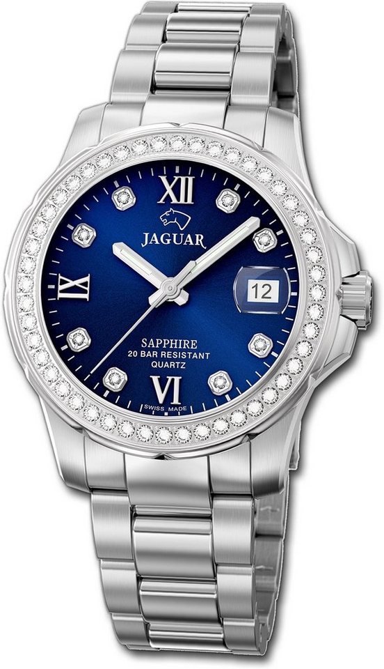 JAGUAR Quarzuhr Jaguar Edelstahl Damen Uhr J892/3 Analog, Damenuhr mit Edelstahlarmband, rundes Gehäuse, mittel (ca. 34mm), Fash von JAGUAR