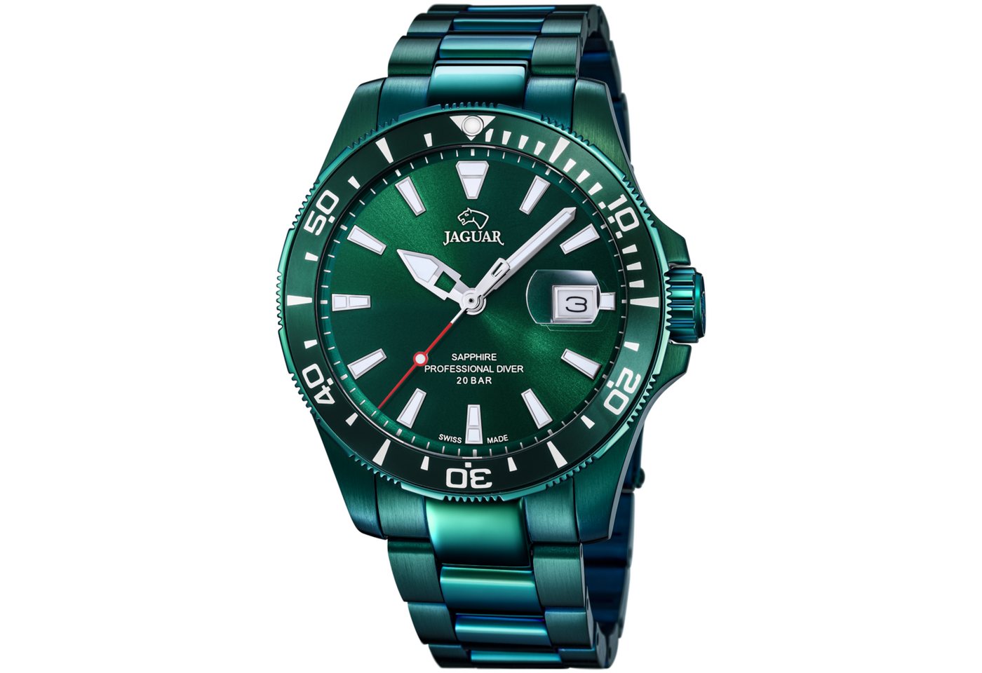 Jaguar Quarzuhr Diver J988/1, Armbanduhr, Herrenuhr, Swiss Made, Edelstahlarmband, analog, Tag von Jaguar