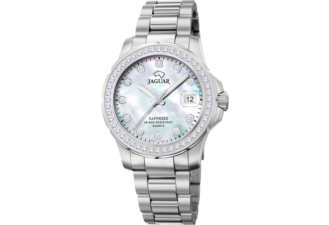 Jaguar Quarzuhr Executive J892/1, Armbanduhr, Damenuhr, Swiss Made, Edelstahlarmband, analog, Tag von Jaguar