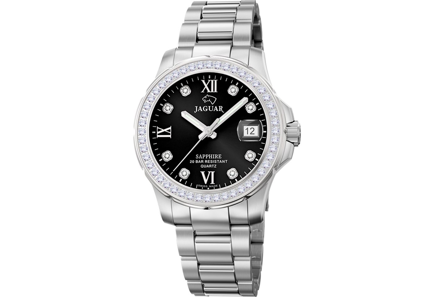Jaguar Quarzuhr Executive J892/4, Armbanduhr, Damenuhr, Swiss Made, Edelstahlarmband, analog, Tag von Jaguar