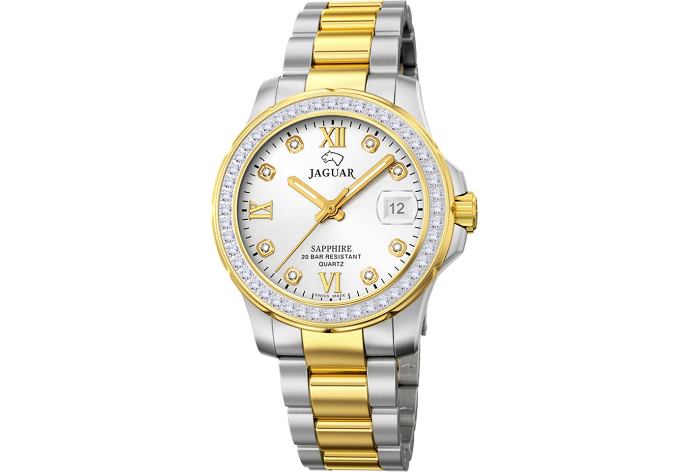 Jaguar Quarzuhr Executive J893/1, Armbanduhr, Damenuhr, Swiss Made, Edelstahlarmband, analog, Tag von Jaguar