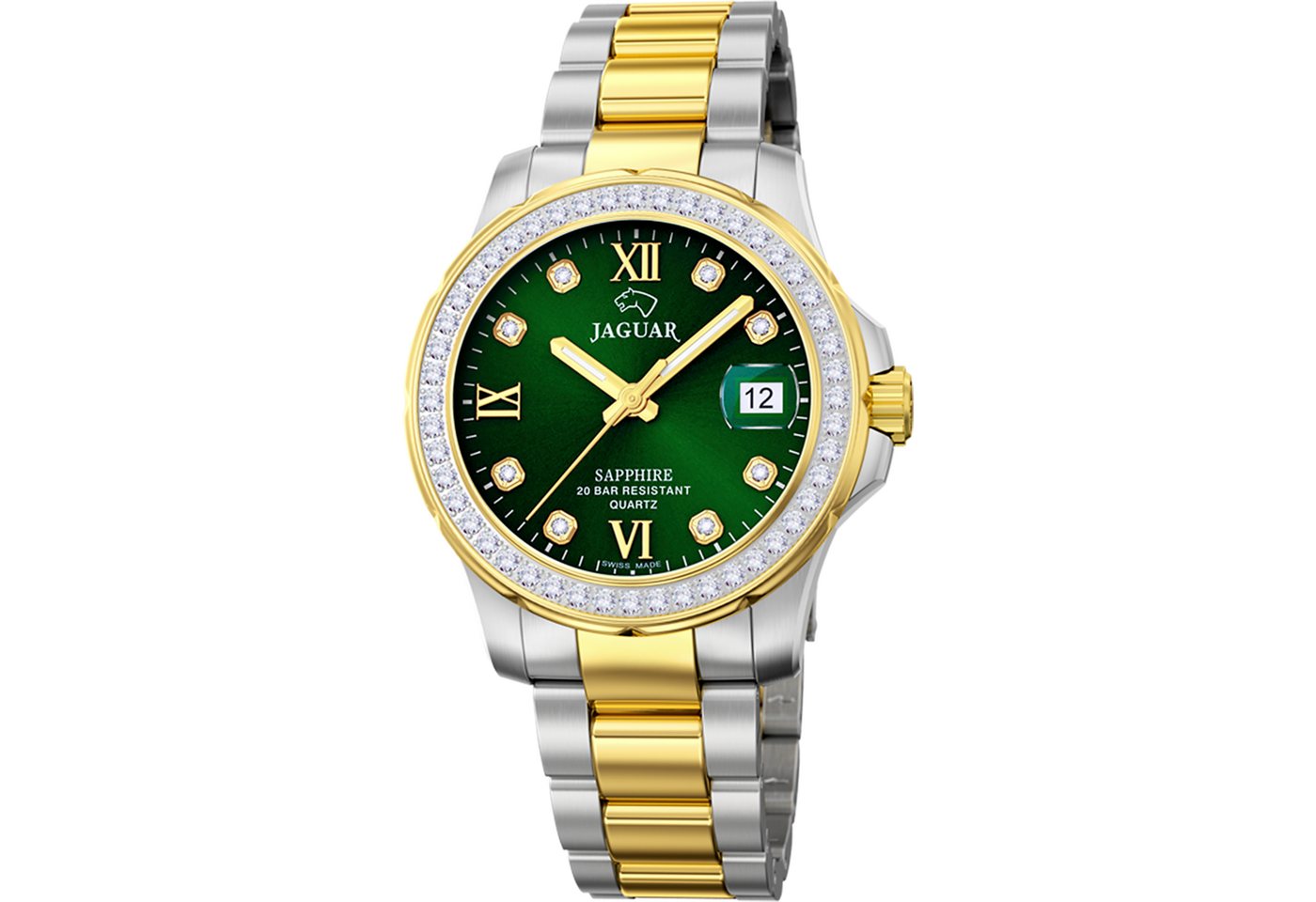 Jaguar Quarzuhr Executive J893/3, Armbanduhr, Damenuhr, Swiss Made, Edelstahlarmband, analog, Tag von Jaguar