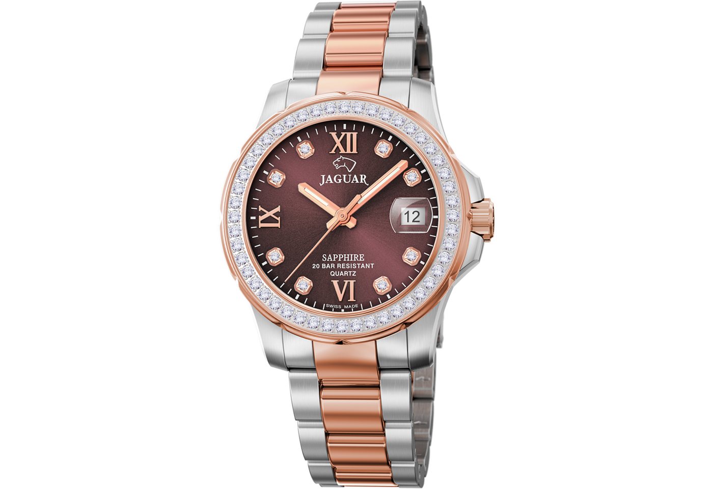 Jaguar Quarzuhr Executive J894/2, Armbanduhr, Damenuhr, Swiss Made, Edelstahlarmband, analog, Tag von Jaguar