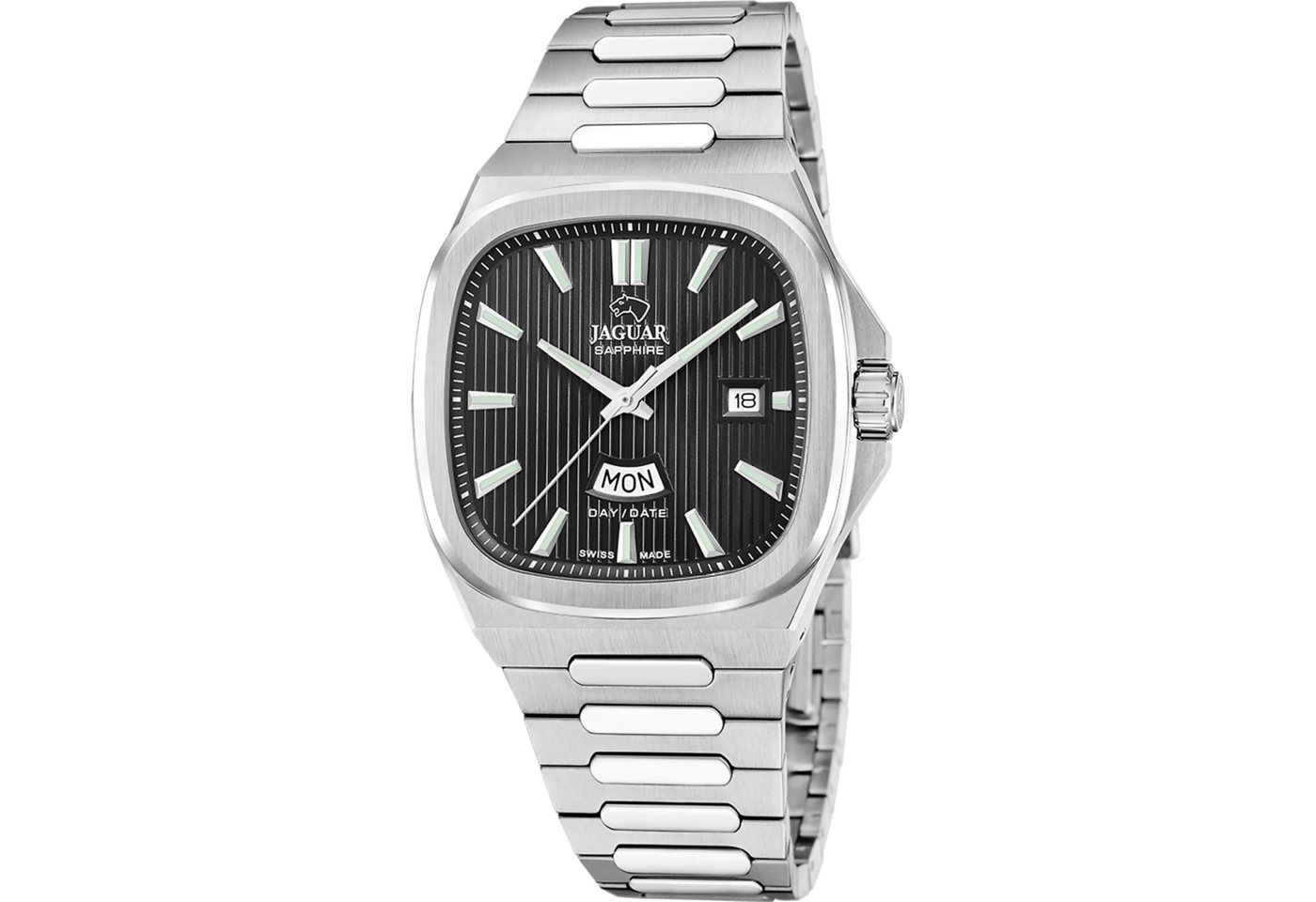 Jaguar Quarzuhr Rondcarre J1049/4, Armbanduhr, Herrenuhr, Swiss Made, Edelstahlarmband, analog, Tag von Jaguar