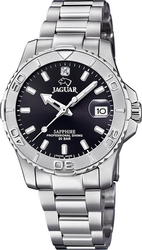 JAGUAR Quarzuhr Jaguar Damen Armbanduhr Cosmopolitan, Damenuhr rund, mittel (ca. 34mm), Edelstahlarmband, Fashion-Style von JAGUAR