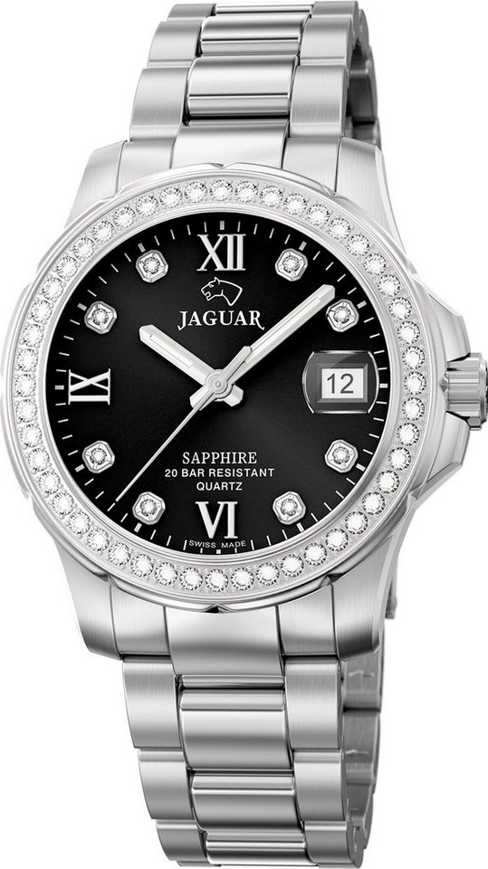 JAGUAR Quarzuhr Jaguar Damen Armbanduhr Cosmopolitan, Damenuhr rund, mittel (ca. 34mm) Edelstahlarmband, Fashion-Style von JAGUAR