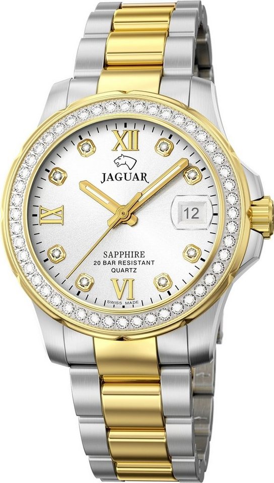 JAGUAR Quarzuhr Jaguar Damen Armbanduhr Cosmopolitan, Damenuhr rund, mittel (ca. 34mm) Edelstahlarmband, Fashion-Style von JAGUAR