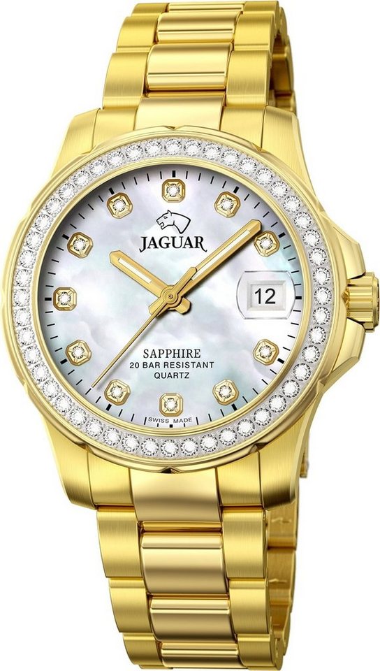 JAGUAR Quarzuhr Jaguar Damen Armbanduhr Cosmopolitan, Damenuhr rund, mittel (ca. 34mm) Edelstahlarmband, Fashion-Style von JAGUAR