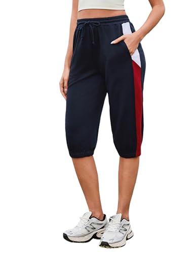 Jahetuul 3/4 Jogginghose Damen Baumwolle Sporthose Sommer mit Kordelzug Caprihose Sommer Dreiviertel Hose Mädchen Laufhose Freizeithose Sweathose von Jahetuul