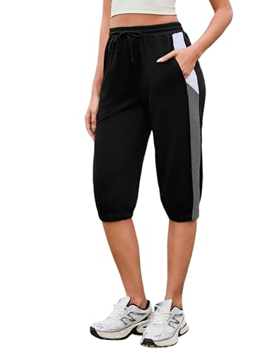 Jahetuul 3/4 Jogginghose Damen Baumwolle Sporthose Sommer mit Kordelzug Caprihose Sommer Dreiviertel Hose Mädchen Laufhose Freizeithose Sweathose von Jahetuul